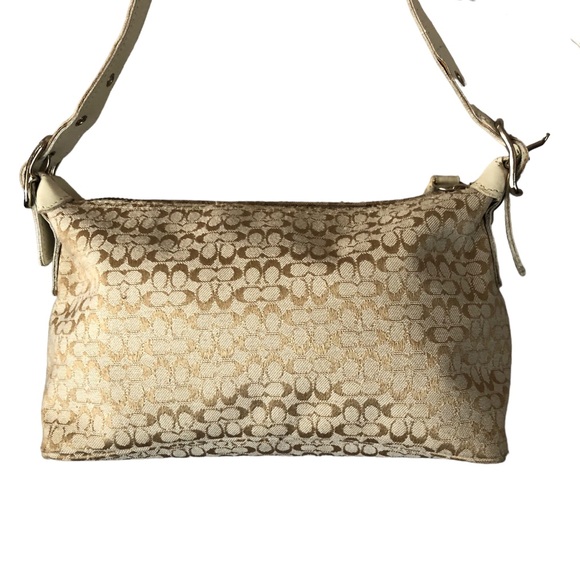 PURSE - Women's Vintage 90's/Y2K Coach Signature Canvas Bag In Beige/Gold/White - Picture 4 of 16
